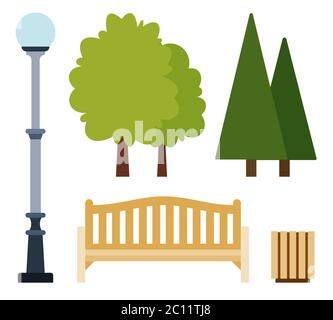 Collection vector illustration elements for urban public park in flat design. Stock Vector
