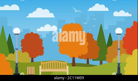 Autumn park landscape vector icon flat isolated Stock Vector