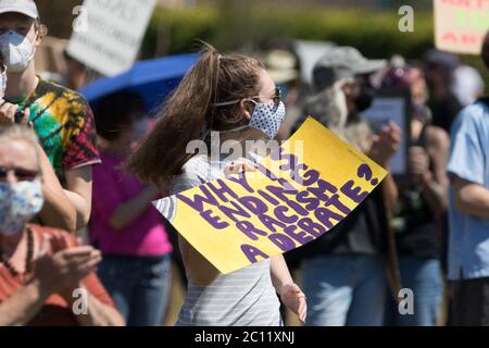 Princes Park, Eastbourne, East Sussex, UK. 13th June, 2020. Black Lives Matter protesters gathering to protest at the death of George Floyd in Minneapolis USA, and raise concerns at racial inequalities in the UK. Credit: Alan Fraser/Alamy Live News Stock Photo