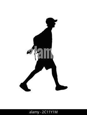 Slim Young Backpacker Man Walking Silhouette Stock Photo