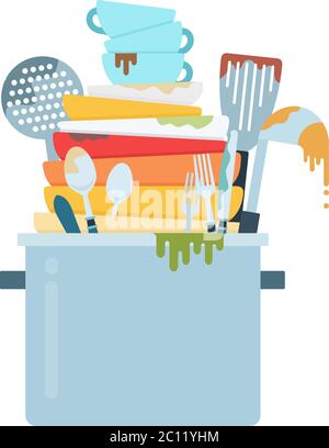 Mountain of dirty dishes vector icon flat isolated Stock Vector