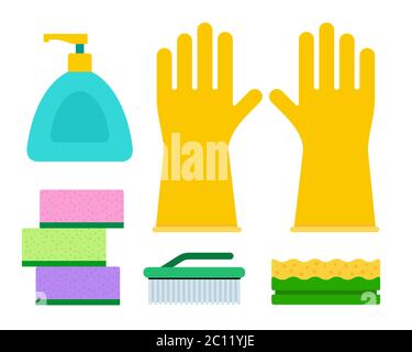 Detergents for unwashed dishes vector illustration in flat design. Stock Vector