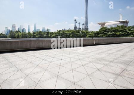 landmark guangzhou tower from empty floor Stock Photo