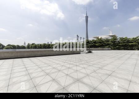 landmark guangzhou tower from empty floor Stock Photo