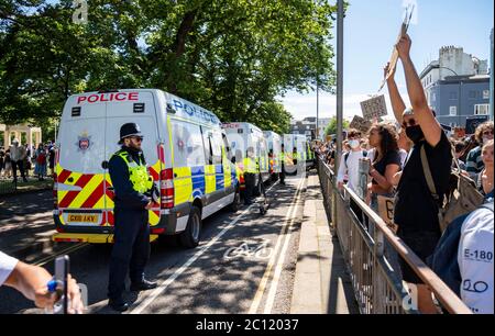 Brighton UK 13th June 2020 - Thousands take part in the Black Lives Matter anti racism protest rally through Brighton today . There have been protests throughout America , Britain and other countries since the death of George Floyd while being arrested by police in Minneapolis on May 25th : Credit Simon Dack / Alamy Live News Stock Photo