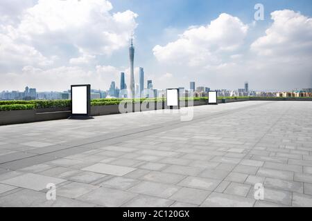 landmark guangzhou tower from empty floor Stock Photo