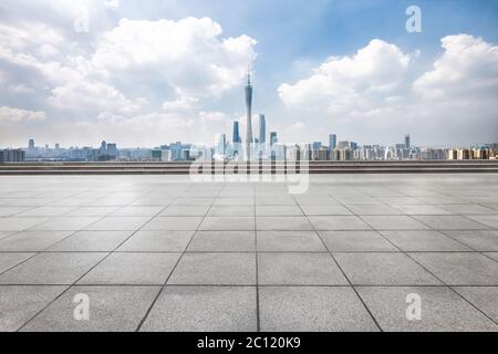 landmark guangzhou tower from empty floor Stock Photo