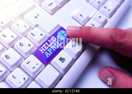 Text sign showing Hello April. Business photo showcasing a greeting expression used when welcoming the month of April Stock Photo