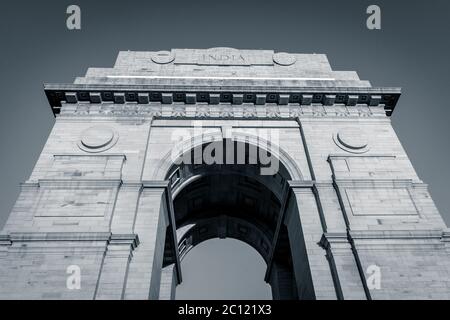 India Gate war memorial located in New Delhi, India. India Gate is the most popular tourist attraction to visit in New Delhi. New Delhi is the Capital. Stock Photo