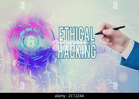 Handwriting text writing Ethical Hacking. Conceptual photo a legal attempt of cracking a network for penetration testing Stock Photo