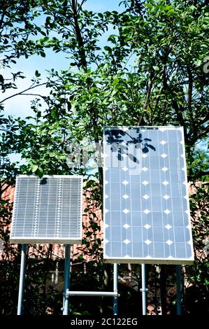 pair of small solar panels that serve to create electricity Stock Photo