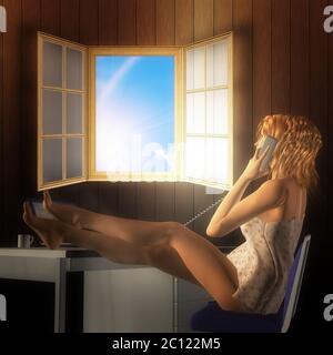 Digitally rendered woman work online from home, 3d illustration. Stock Photo