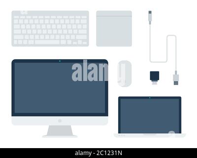 A set of computer components vector illustration in a flat design. Stock Vector