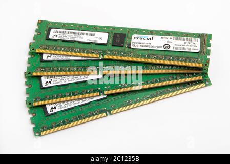 Four pieces of computer ram Stock Photo