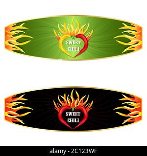 Sweet Chili Pepper sauce label design. Vector illustration. Stock Vector