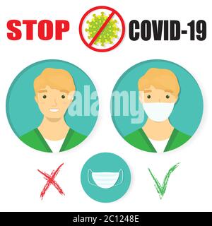 Coronavirus self and others protection main rule infographic. Wear a mask.  Vector illustration concept. Stock Vector