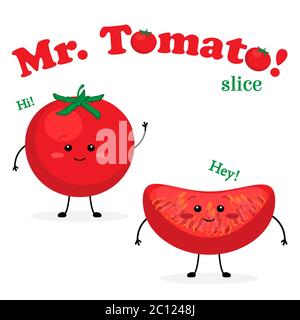 Mister Tomato and slice cute characters vector illustration Stock Vector