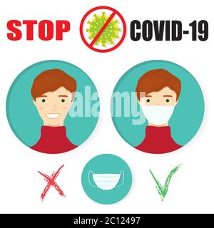 Coronavirus self and others protection main rule infographic. Wear a mask.  Vector illustration concept. Stock Vector