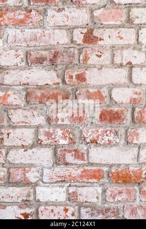 Texture of old rustic brick wall painted with white Stock Photo