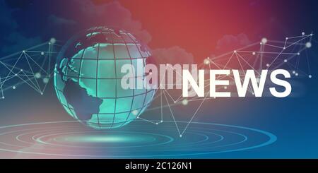 Illustration with planet Earth and word NEWS on color gradient background Stock Photo