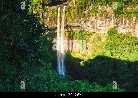 Chamarel waterfall in the tropical jungle of Mauritius Stock Photo