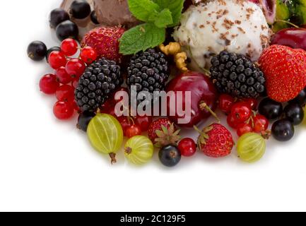 Ripe fruits and ice cream. Stock Photo