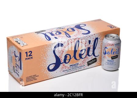 IRVINE, CALIFORNIA - 8 JUNE 2020: A 12 pack of Soleil Peach flavored Sparkling Water. Stock Photo