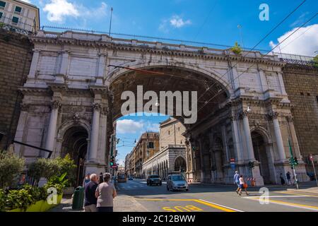 Genoa, Italy - August 18, 2019: Monumental Bridge in Genoa, Ponte Monumentale in Via XX Settembre in Genova, Liguria region, Italy Stock Photo