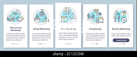 Types of mentoring onboarding mobile app page screen with concepts Stock Vector