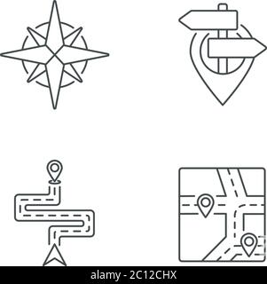 Navigation pixel perfect linear icons set Stock Vector