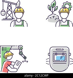 Engineer job RGB color icons set Stock Vector