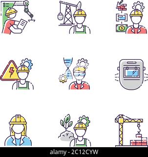 Professional worker RGB color icons set Stock Vector