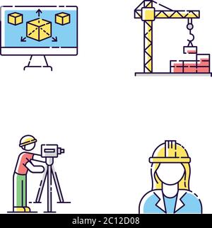 Construction building process RGB color icons set Stock Vector