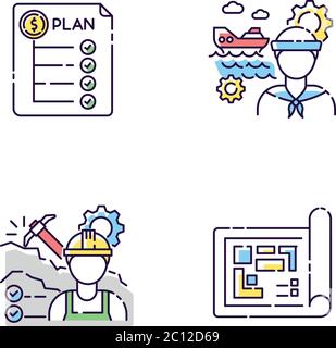 Professional for engineer project RGB color icons set Stock Vector
