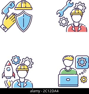 Engineer labor RGB color icons set Stock Vector