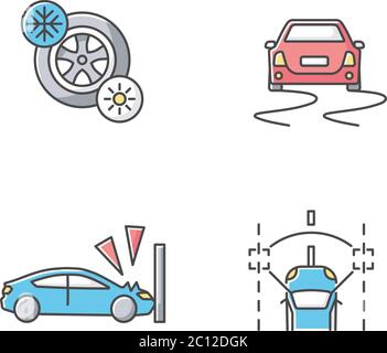 Car security measures RGB color icons set Stock Vector