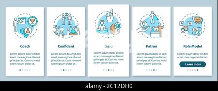 Role model types onboarding mobile app page screen with concepts Stock Vector