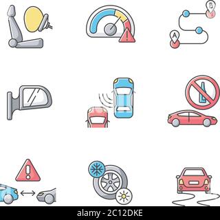 Safe driving RGB color icons set Stock Vector