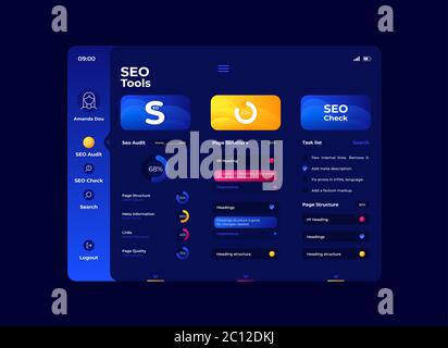 Seo tools tablet interface vector template Stock Vector