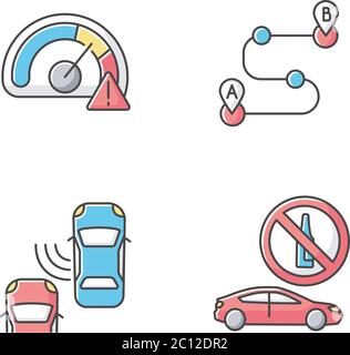 Driving risks RGB color icons set Stock Vector