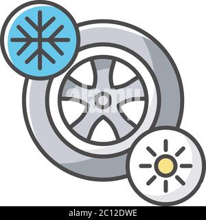 Seasonal tyres RGB color icon Stock Vector