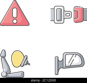 Drivers safety precautions RGB color icons set Stock Vector