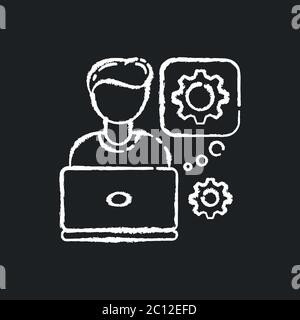 Computer engineer chalk white icon on black background Stock Vector