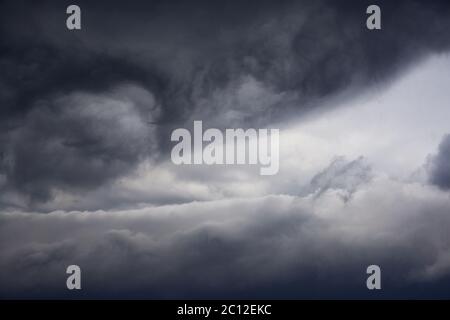 Dark Dramatic sky clouds before storm. landscape heavenly background Stock Photo