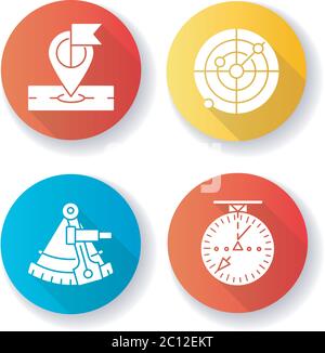Navigation flat design long shadow glyph icons set Stock Vector