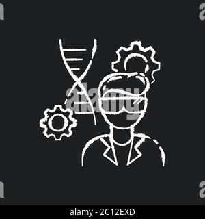 Biomedical engineer chalk white icon on black background Stock Vector