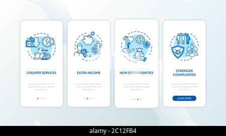 Pros sharing economy onboarding mobile app page screen with concepts Stock Vector