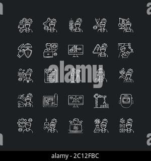 Civil engineering chalk white icons set on black background Stock Vector