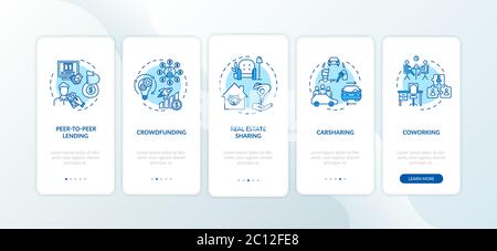 Sharing economy onboarding mobile app page screen with concepts Stock Vector