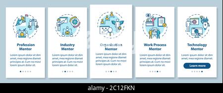 Different mentors onboarding mobile app page screen with concepts Stock Vector